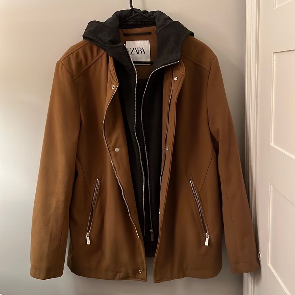 Men’s M Zara Peacoat with removable hood attachment